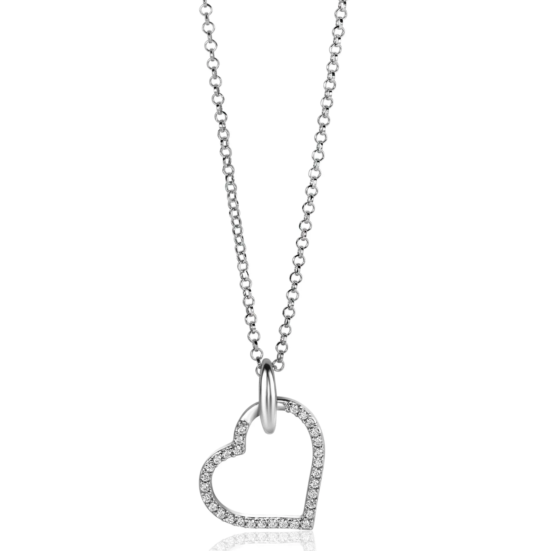 25mm ZINZI zilveren hanger met luxe hart, bezet met witte zirconia's ZIH2447 (zonder collier)