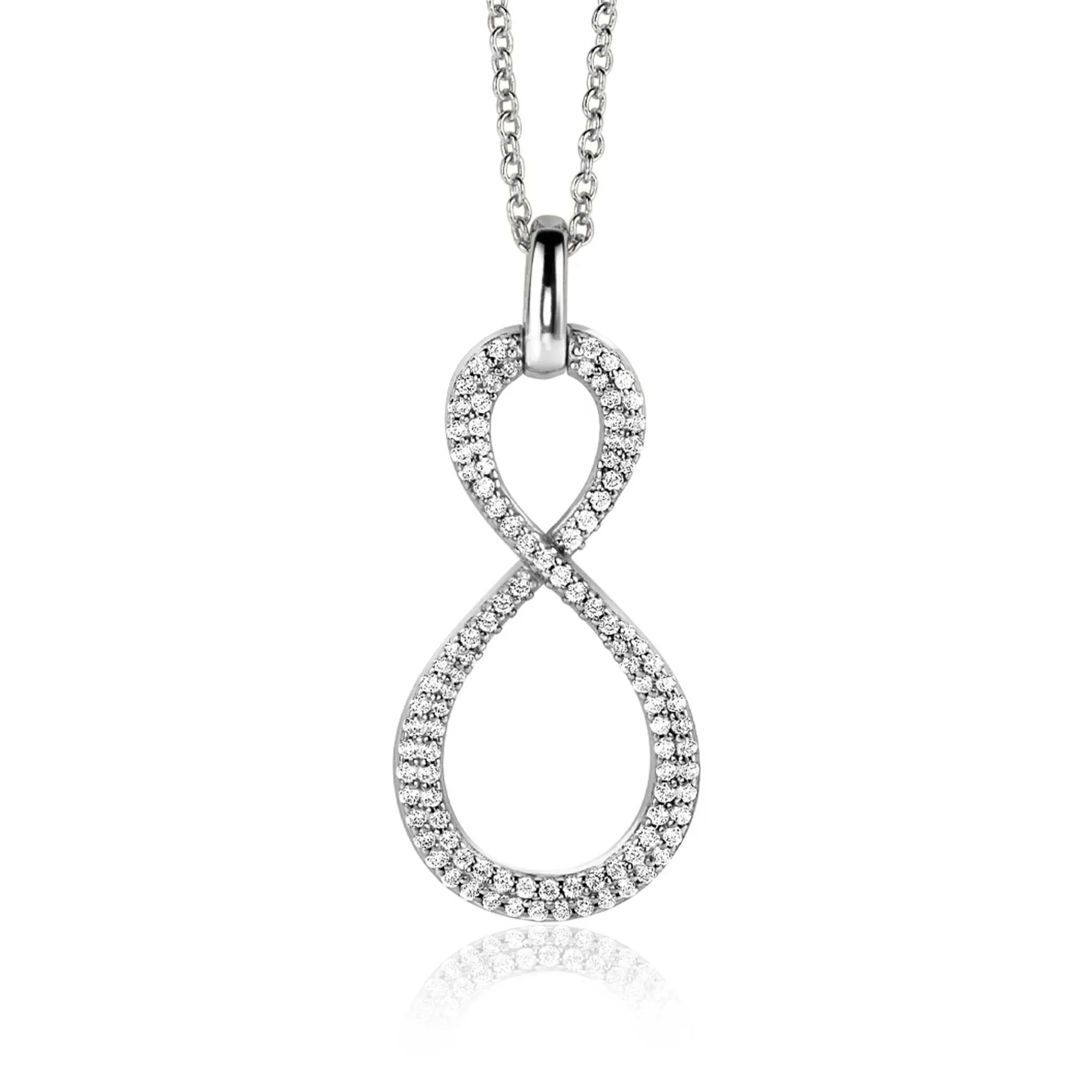 35mm ZINZI zilveren hanger Infinity bezet met witte zirconia's ZIH2570 (zonder collier)