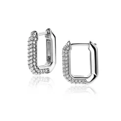 16mm ZINZI zilveren luxe oorringen 16x3mm achthoekig bezet met witte zirconia's en klapsluiting ZIO2495Z