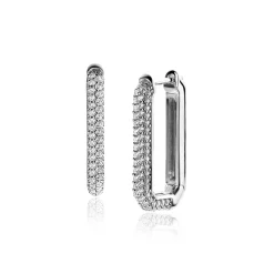 23mm ZINZI zilveren luxe oorringen 23x3mm achthoekig bezet met witte zirconia's en klapsluiting ZIO2494Z