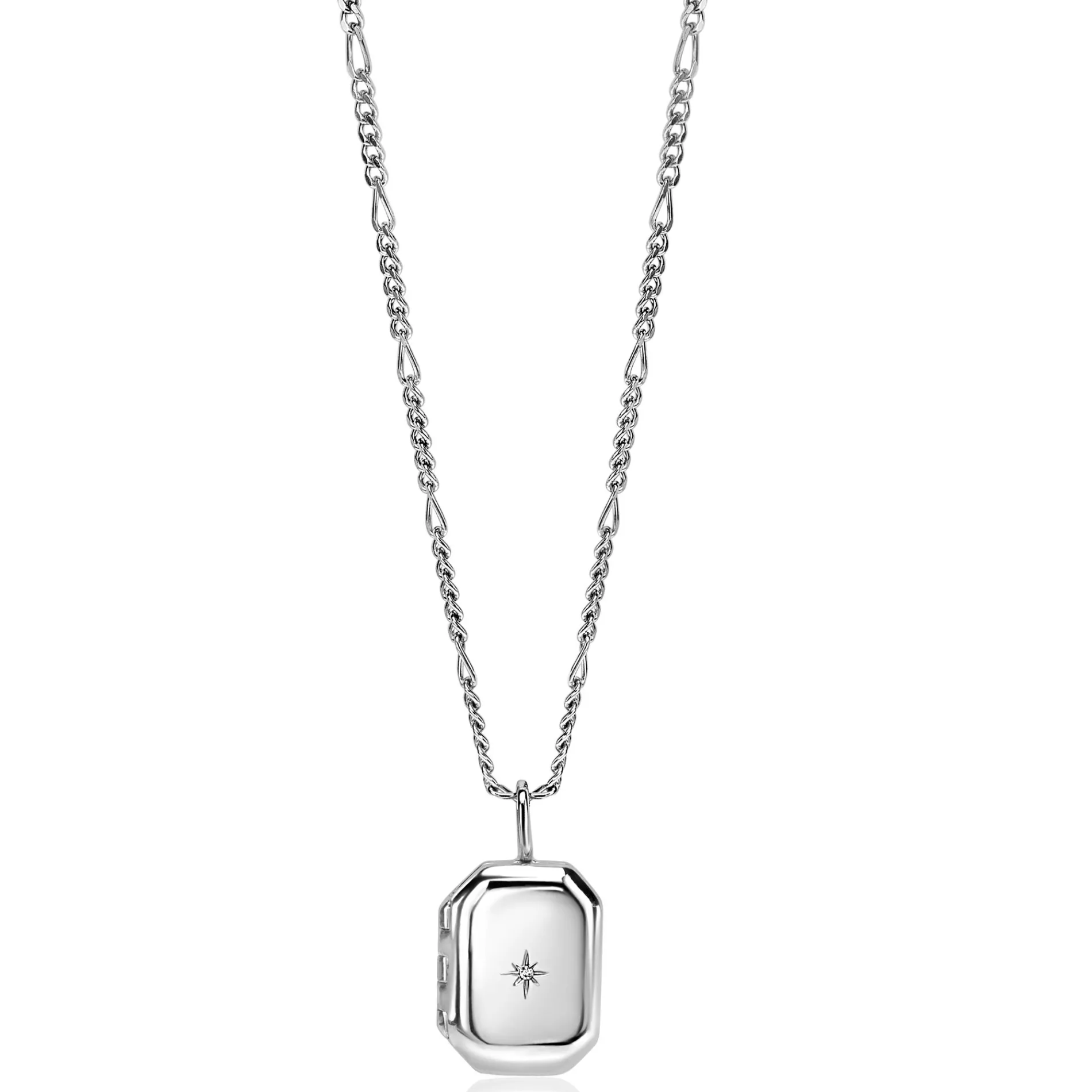 22mm ZINZI zilveren medaillon rechthoek glanzend bezet met witte zirconia ZIH2425 (zonder collier)