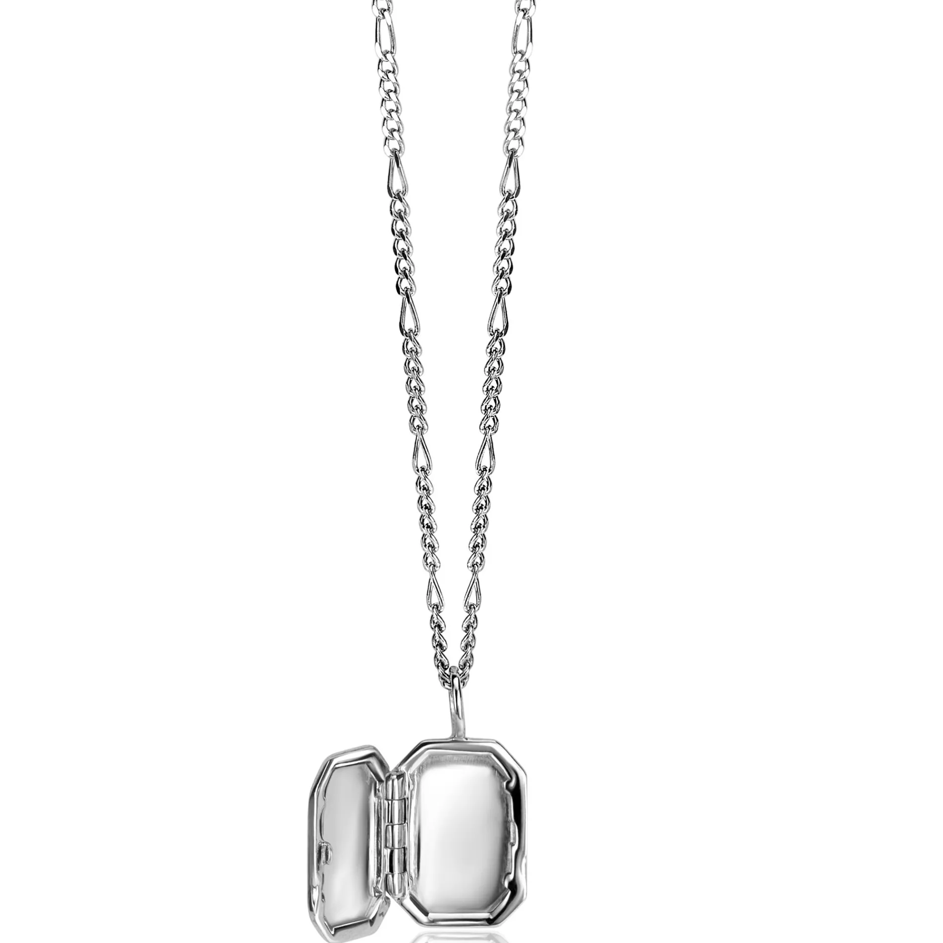 22mm ZINZI zilveren medaillon rechthoek glanzend bezet met witte zirconia ZIH2425 (zonder collier)