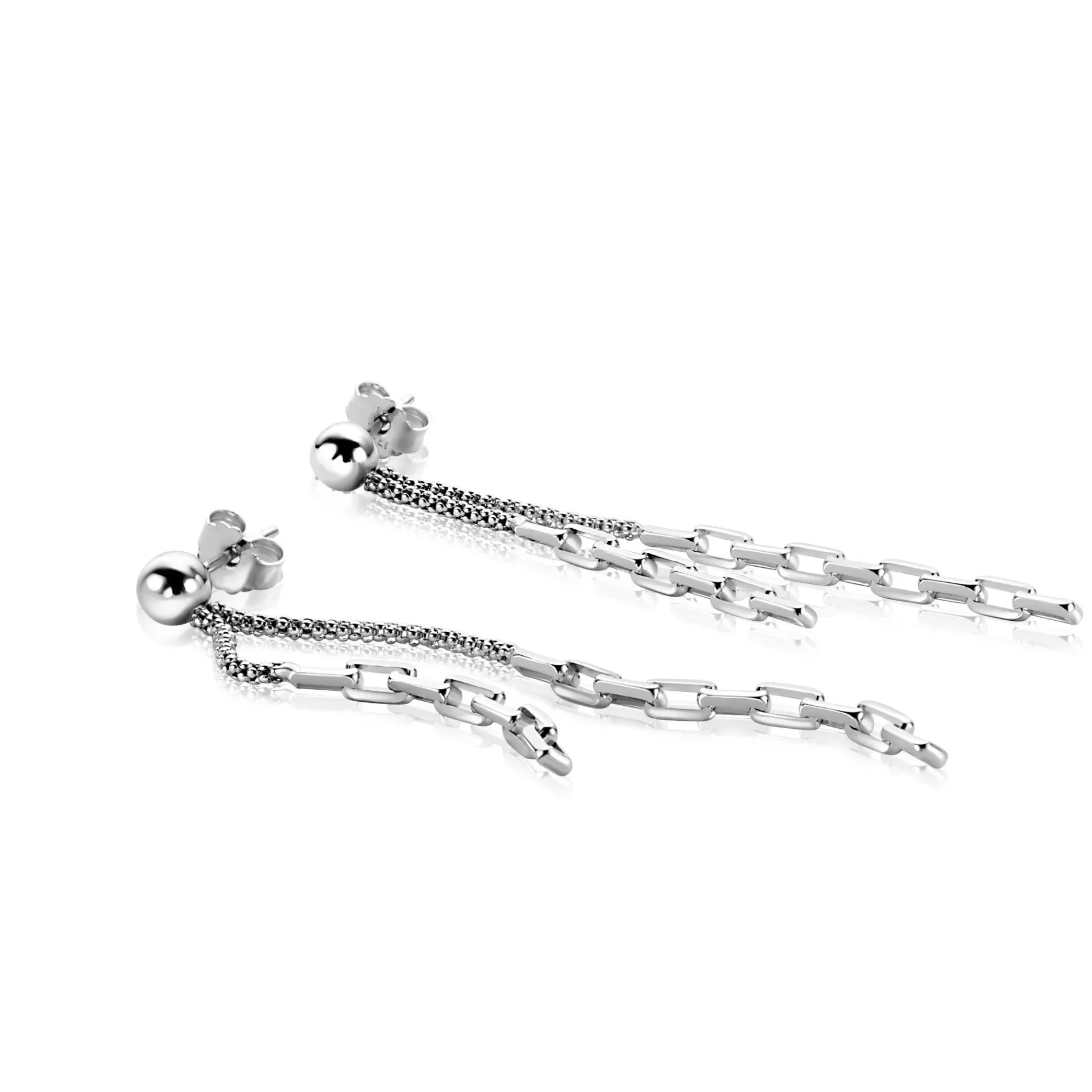 65mm ZINZI zilveren multi-look oorstekers met bungelende paperclip schakels ZIO2709