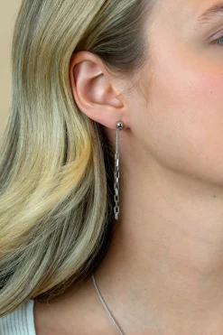 65mm ZINZI zilveren multi-look oorstekers met bungelende paperclip schakels ZIO2709