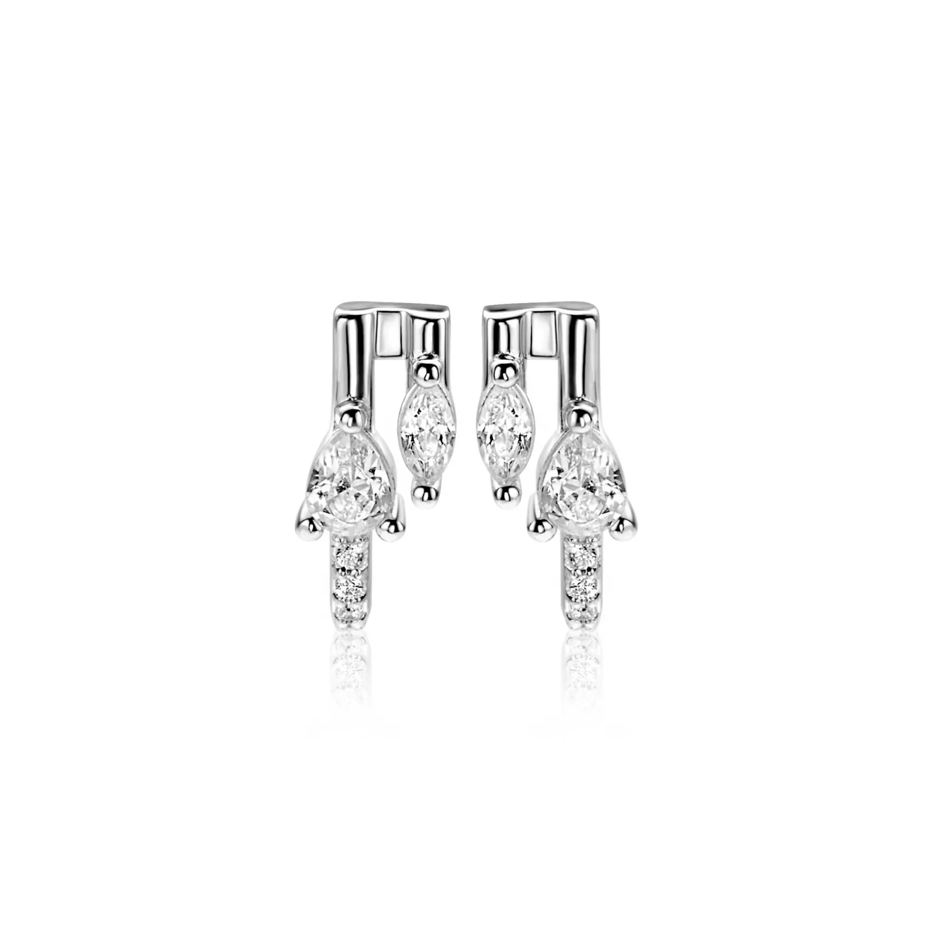 12mm ZINZI zilveren multi-look oorstekers met peervormige en ovale witte zirkonia's ZIO2689