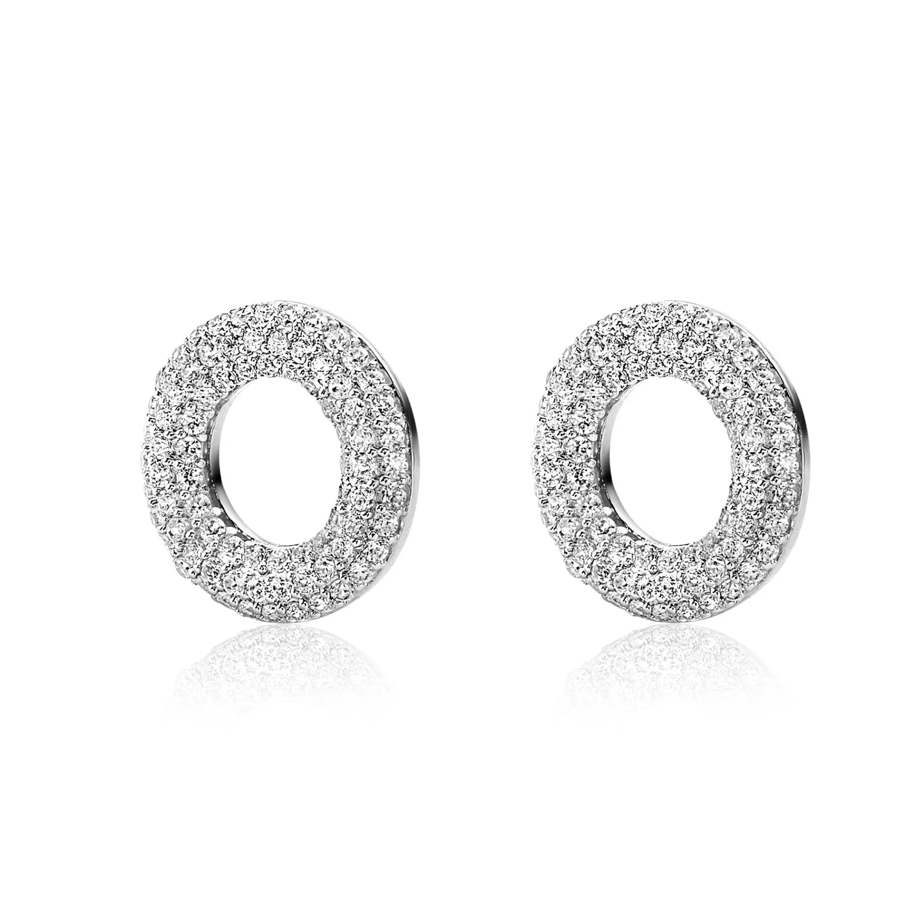 12mm ZINZI zilveren oorbedels open ronde vormen, bezet met witte zirconia's ZICH2446 (zonder oorringen)