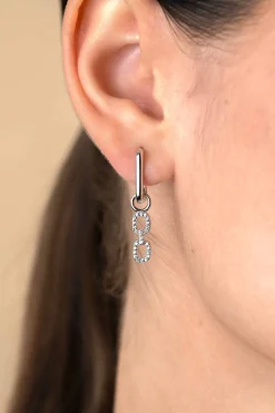 19mm ZINZI zilveren oorbedels met trendy ovale schakels, schitterend bezet met witte zirconia's ZICH2552 (zonder oorringen)