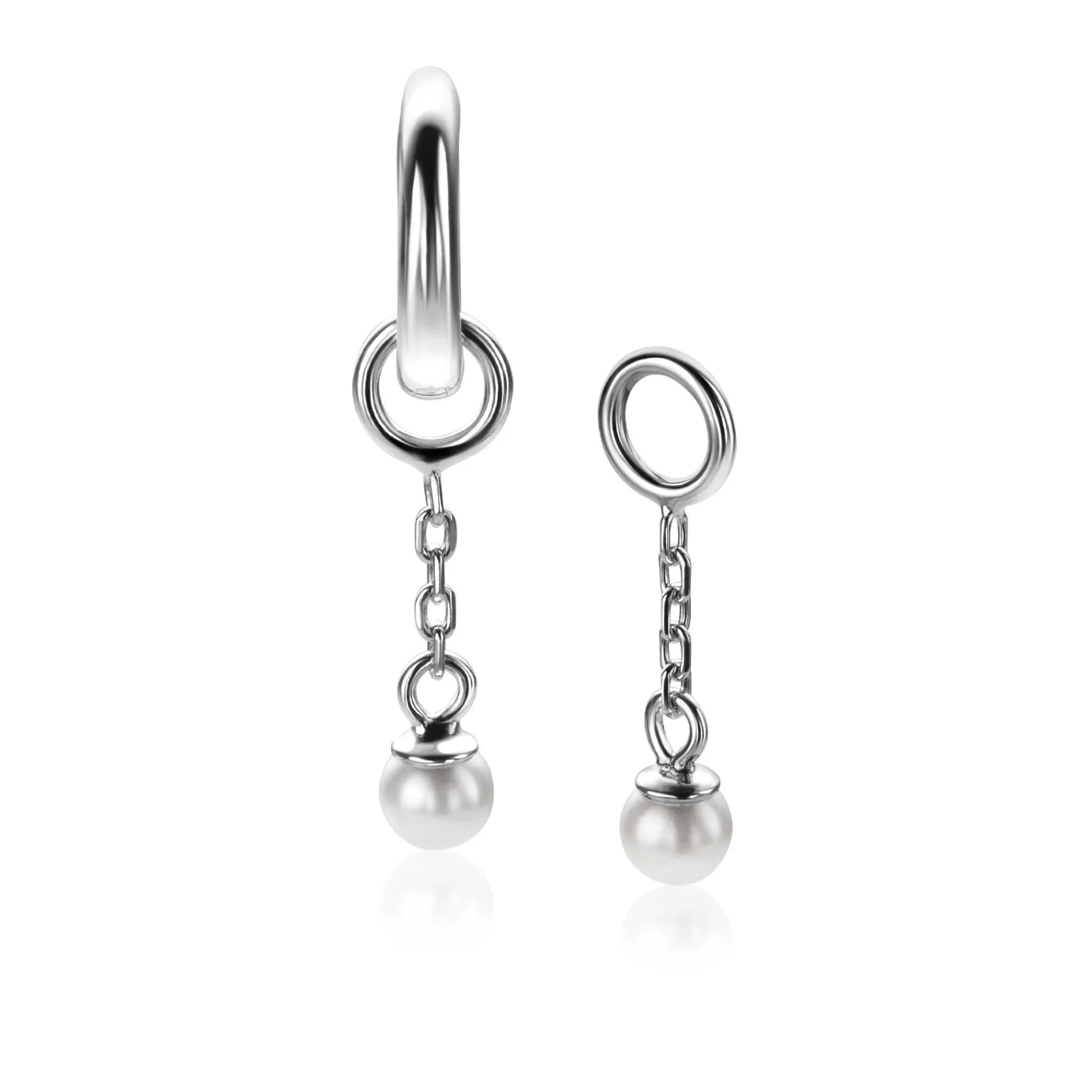 18mm ZINZI zilveren oorbedels met schakelkettinkje en ronde witte glasparel 4mm ZICH2623 (zonder oorringen)