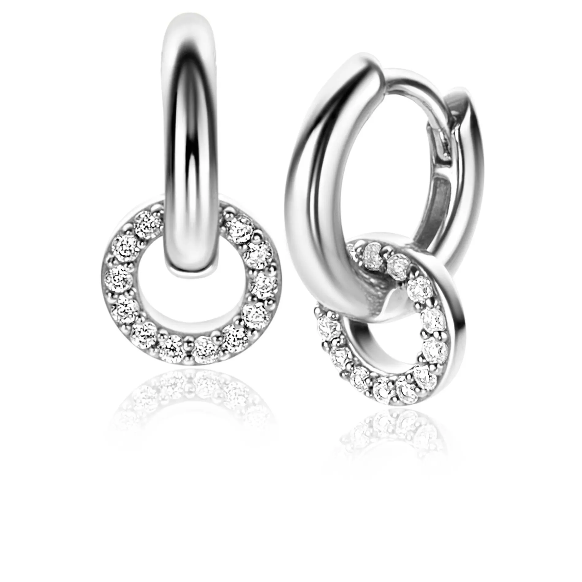 7,5mm ZINZI zilveren oorbedels in ronde vorm bezet met witte zirconia's ZICH2550 (zonder oorringen)