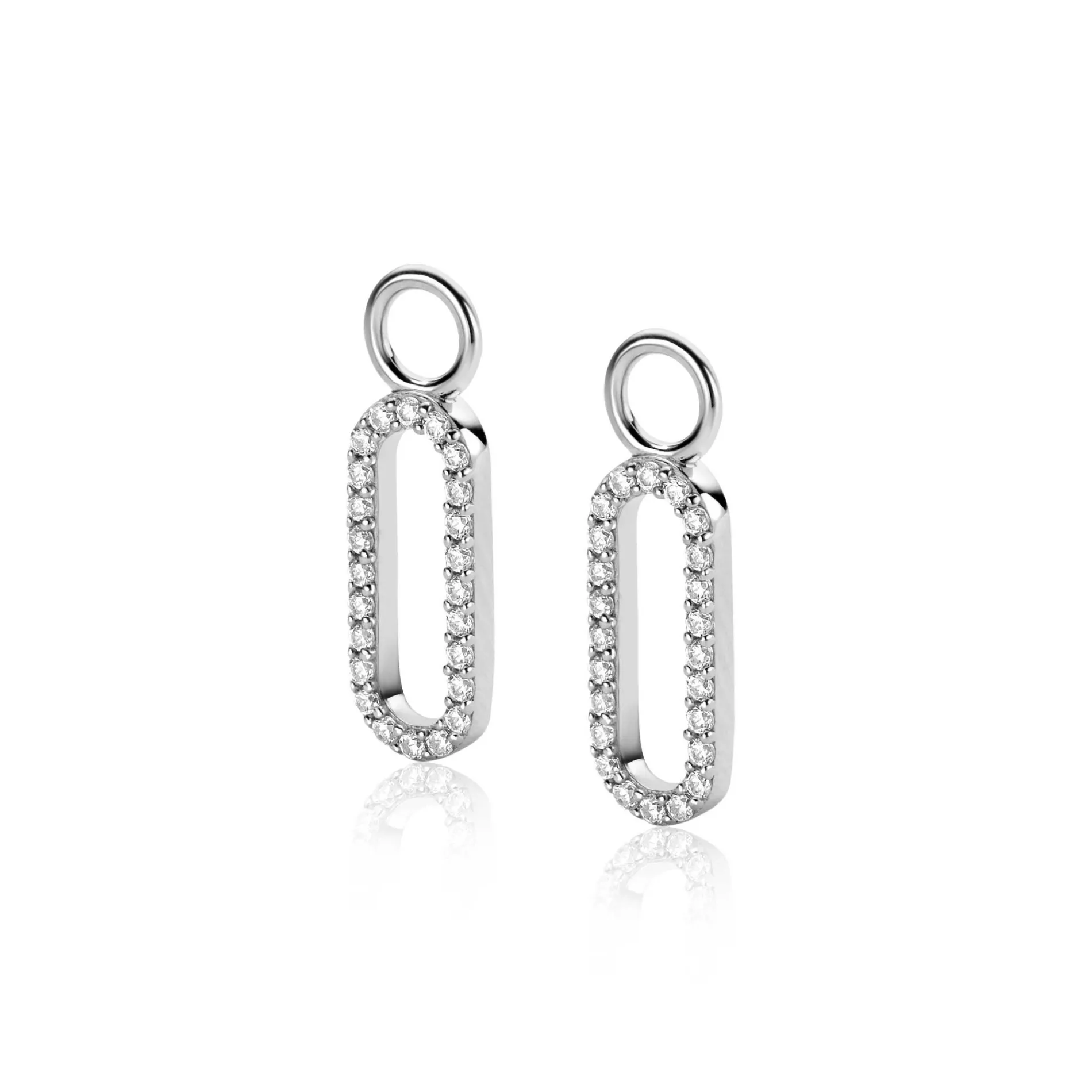 20mm ZINZI zilveren oorbedels in ovale vorm, bezet met witte zirconia's ZICH2506 (zonder oorringen)