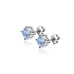 6mm ZINZI zilveren oorknoppen ronde lichtblauwe kleursteen chatonzetting ZIO1383B