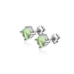 6mm ZINZI zilveren oorknoppen ronde lichtgroene zirconia chatonzetting ZIO1383G