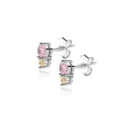 6mm ZINZI zilveren oorknopjes rond roze champagne ZIO2501