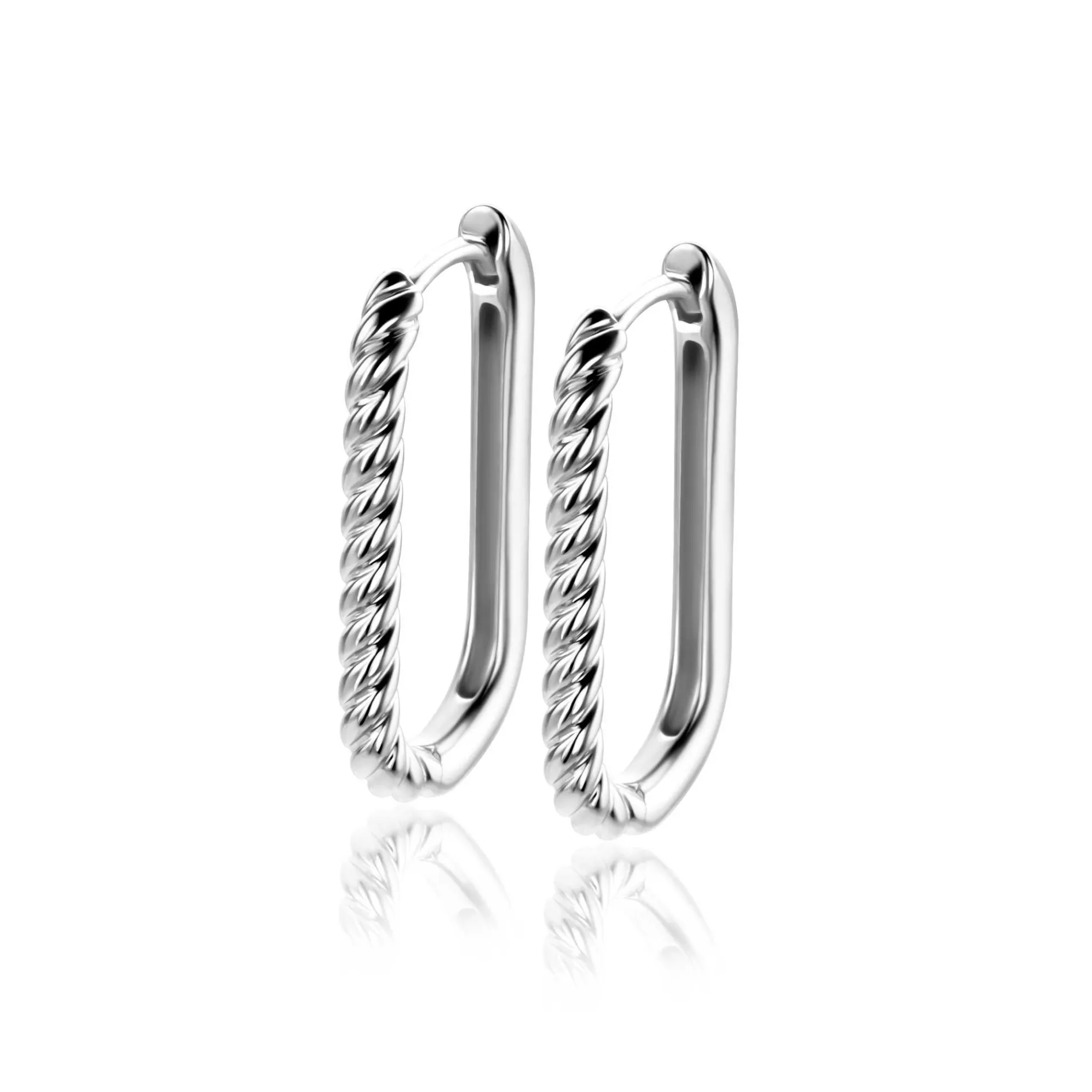 24mm ZINZI zilveren oorringen in ovale vorm met gedraaide buis en luxe klapsluiting ZIO2692