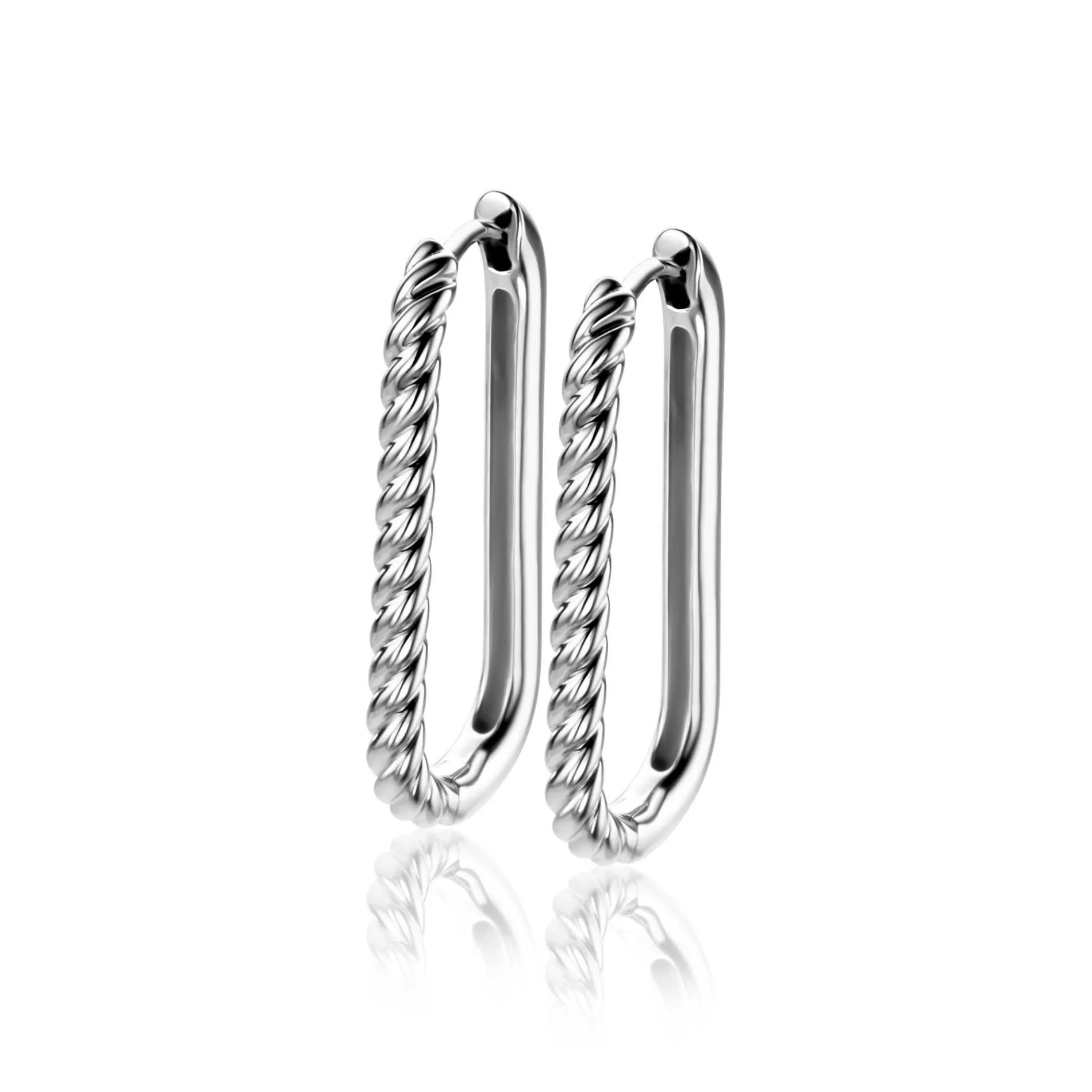 28mm ZINZI zilveren oorringen in ovale vorm met gedraaide buis en luxe klapsluiting ZIO2693