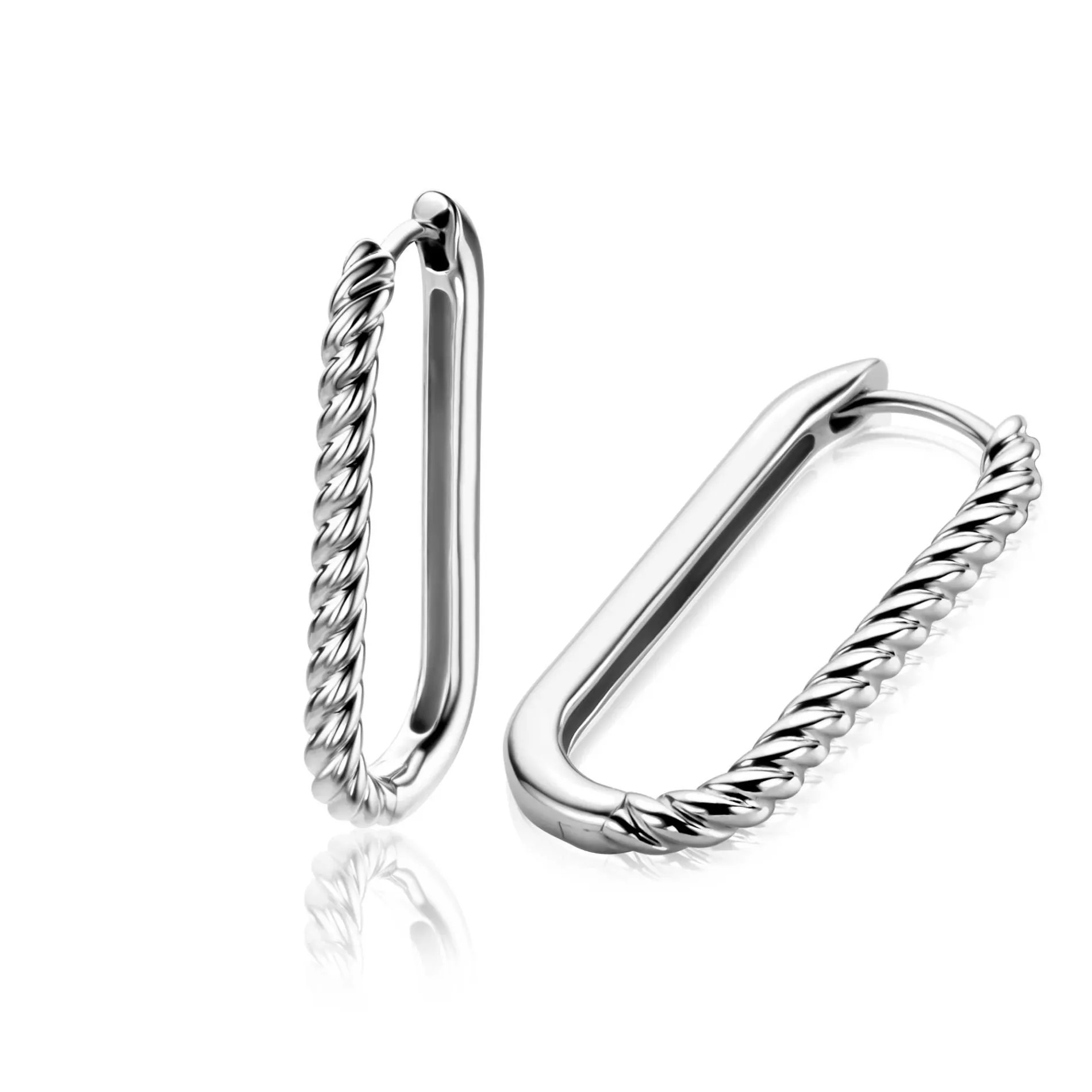 28mm ZINZI zilveren oorringen in ovale vorm met gedraaide buis en luxe klapsluiting ZIO2693