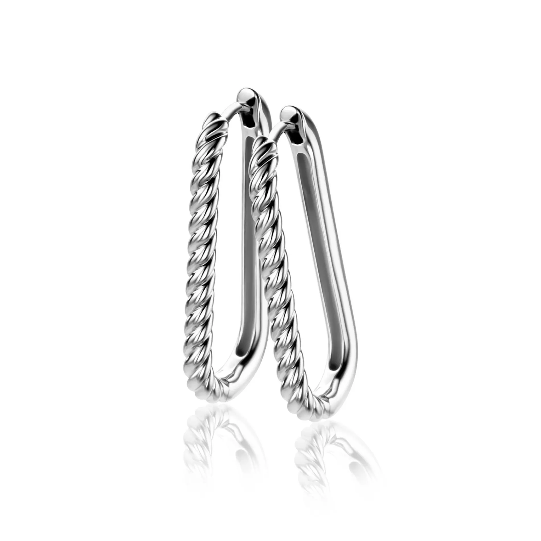 28mm ZINZI zilveren oorringen in ovale vorm met gedraaide buis en luxe klapsluiting ZIO2693