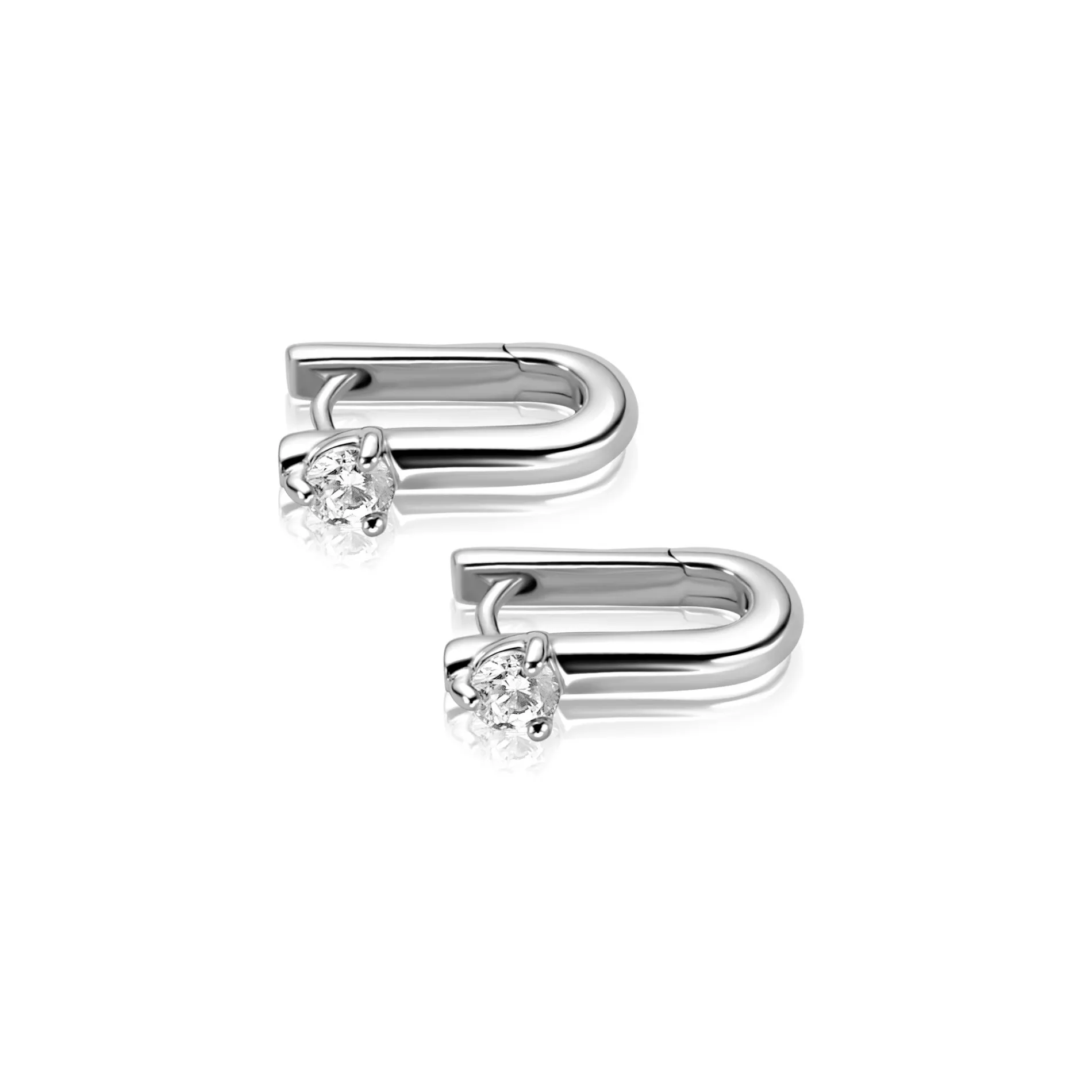 14mm ZINZI zilveren oorringen U-vorm met witte zirkonia ZIO2733