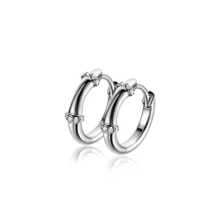 15mm ZINZI zilveren oorringen met bamboo uitstraling, bezet met witte zirkonia's en luxe klapsluiting ZIO2687