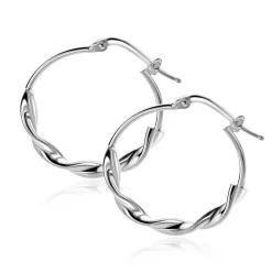 27mm ZINZI zilveren oorringen met een trendy combinatie van een gladde en gedraaide buis 27x3mm ZIO2482