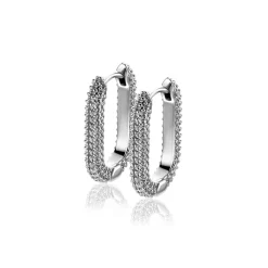 20mm ZINZI zilveren oorringen in ovale vorm met bolletjes structuur en luxe klapsluiting ZIO2694