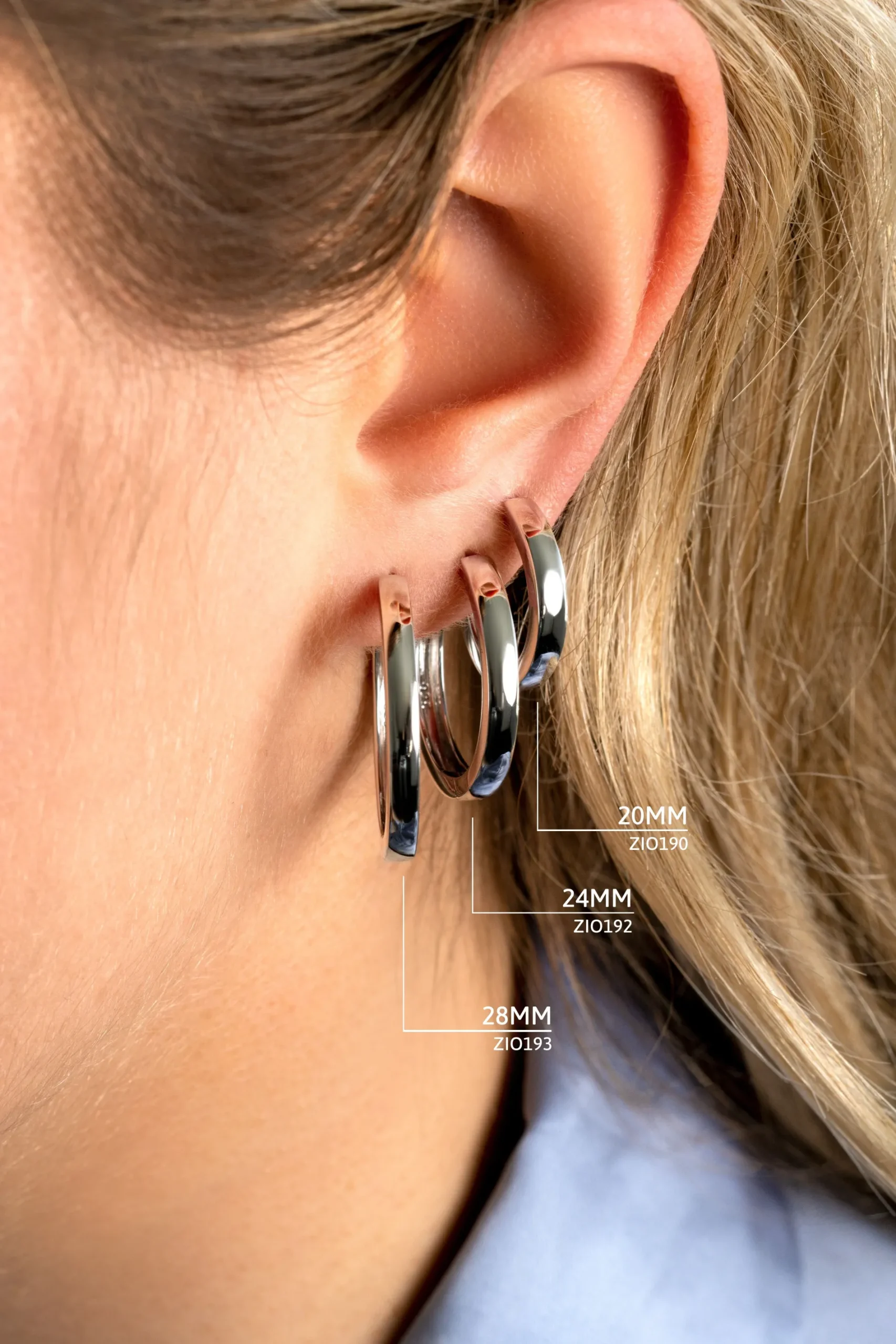 20mm ZINZI zilveren oorringen 3mm glad met luxe klapsluiting ZIO190