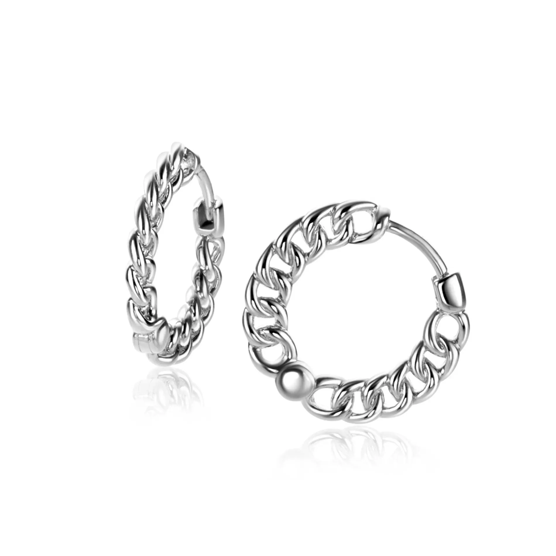 17mm ZINZI zilveren oorringen, vanaf zijkant gourmet schakel zichtbaar, 2mm breed, met luxe klapsluiting ZIO1414