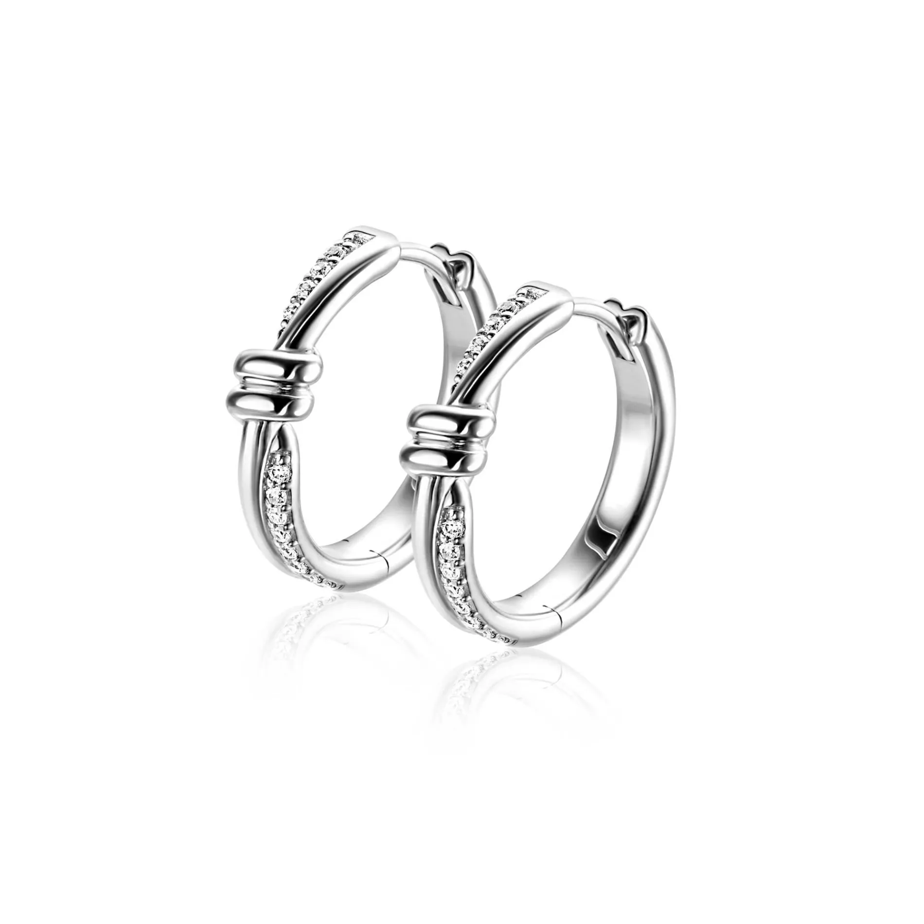 19mm ZINZI zilveren oorringen met speelse twist en knoop. Luxe klapsluiting ZIO2680