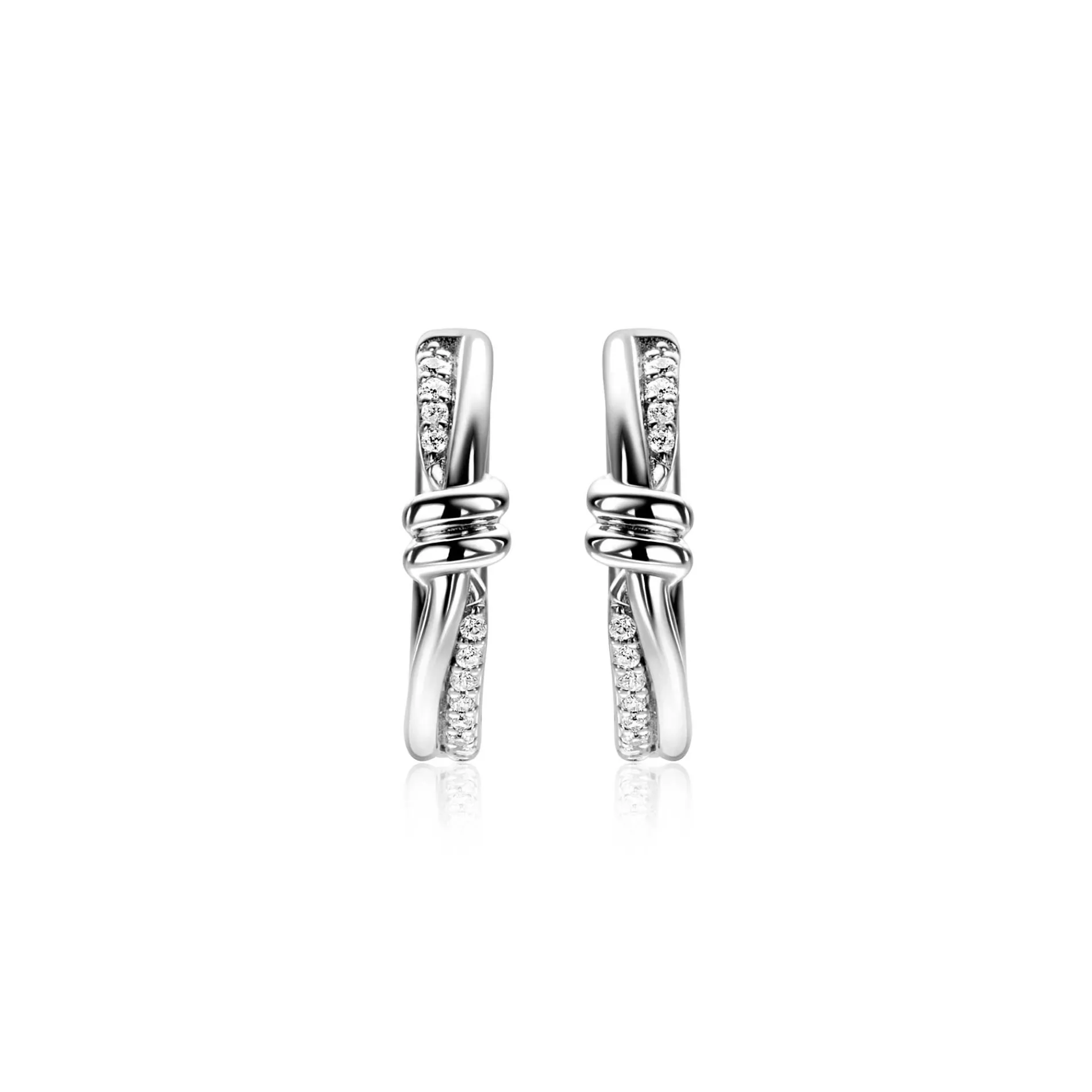 19mm ZINZI zilveren oorringen met speelse twist en knoop. Luxe klapsluiting ZIO2680