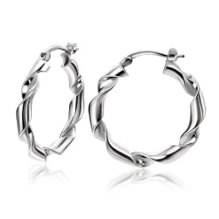28mm ZINZI zilveren oorringen met trendy gedraaide buis 28x3mm ZIO2406