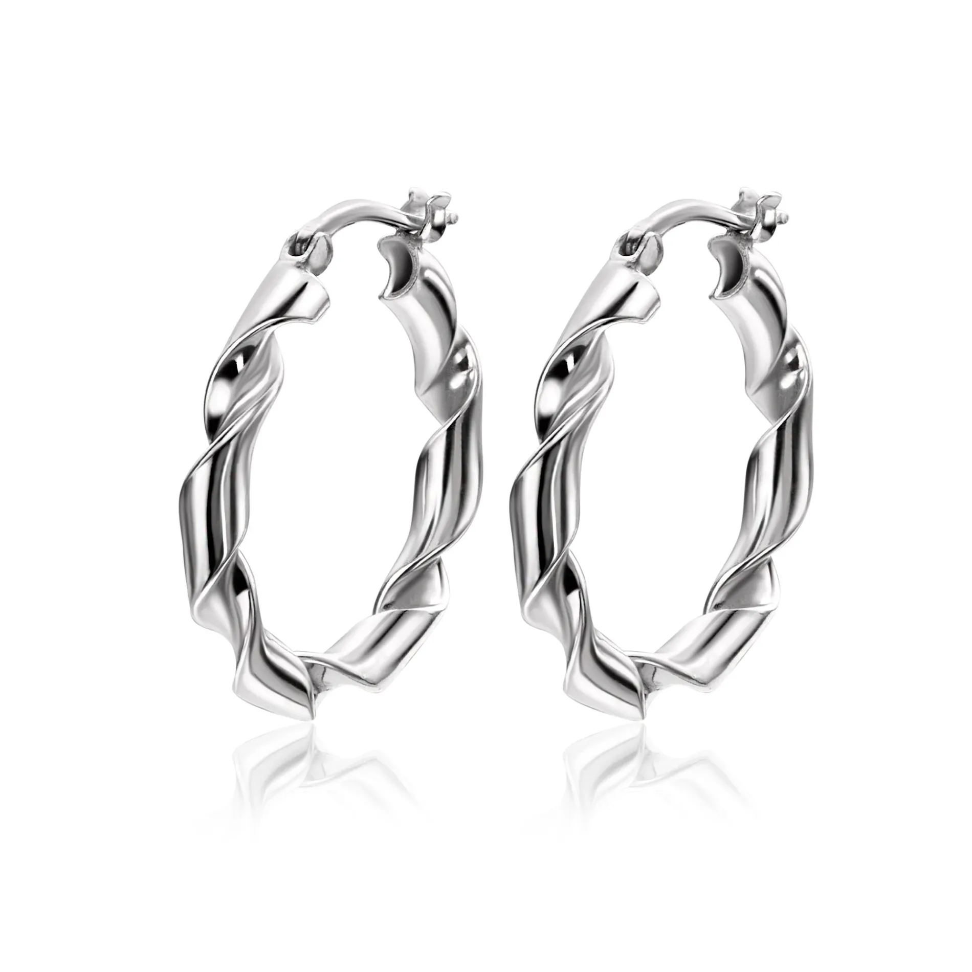 28mm ZINZI zilveren oorringen met trendy gedraaide buis 28x3mm ZIO2406
