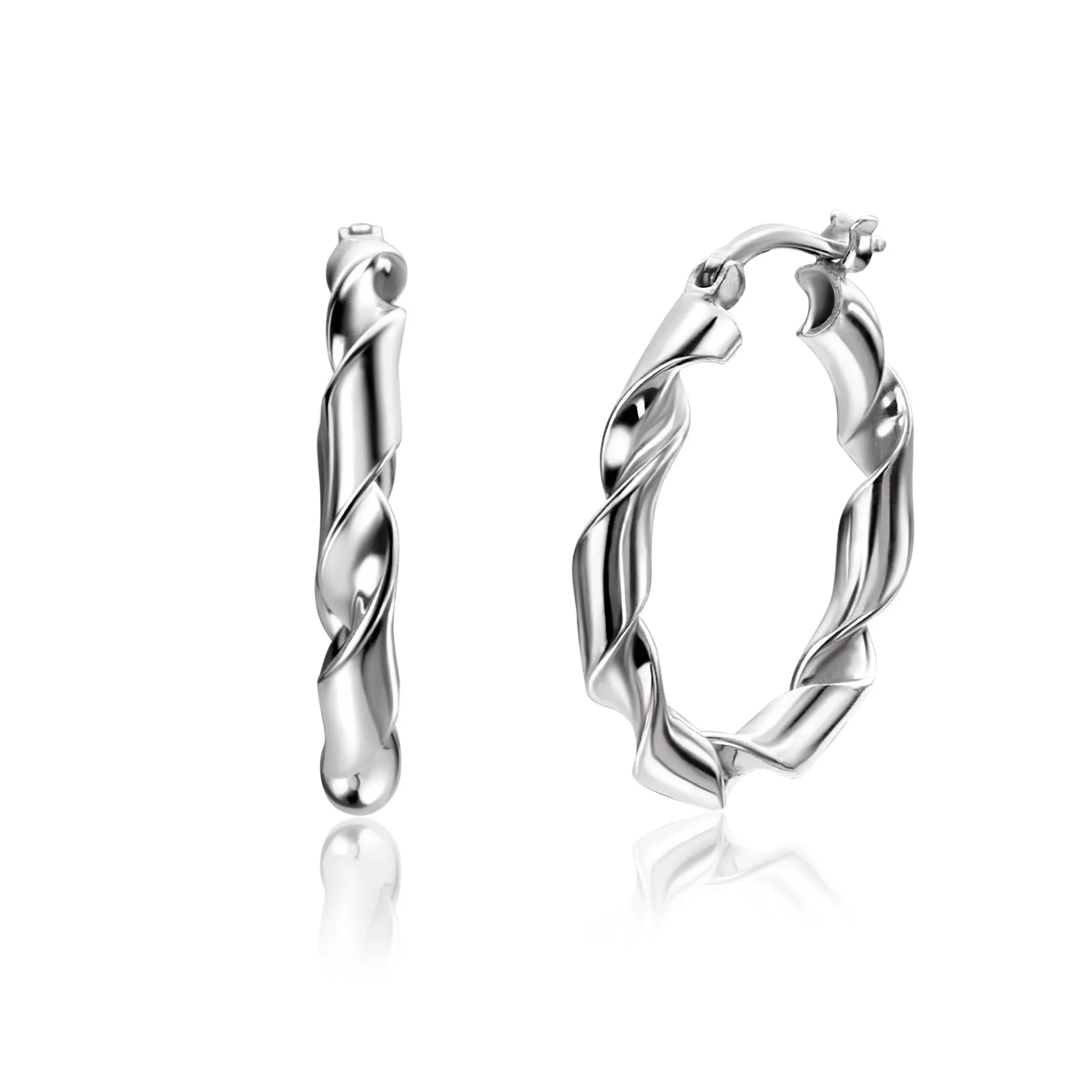 28mm ZINZI zilveren oorringen met trendy gedraaide buis 28x3mm ZIO2406