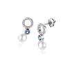 15mm ZINZI zilveren oorstekers met witte parel, ronde lichtblauwe kleursteen en open rondje bezet met witte zirconia's ZIO2442