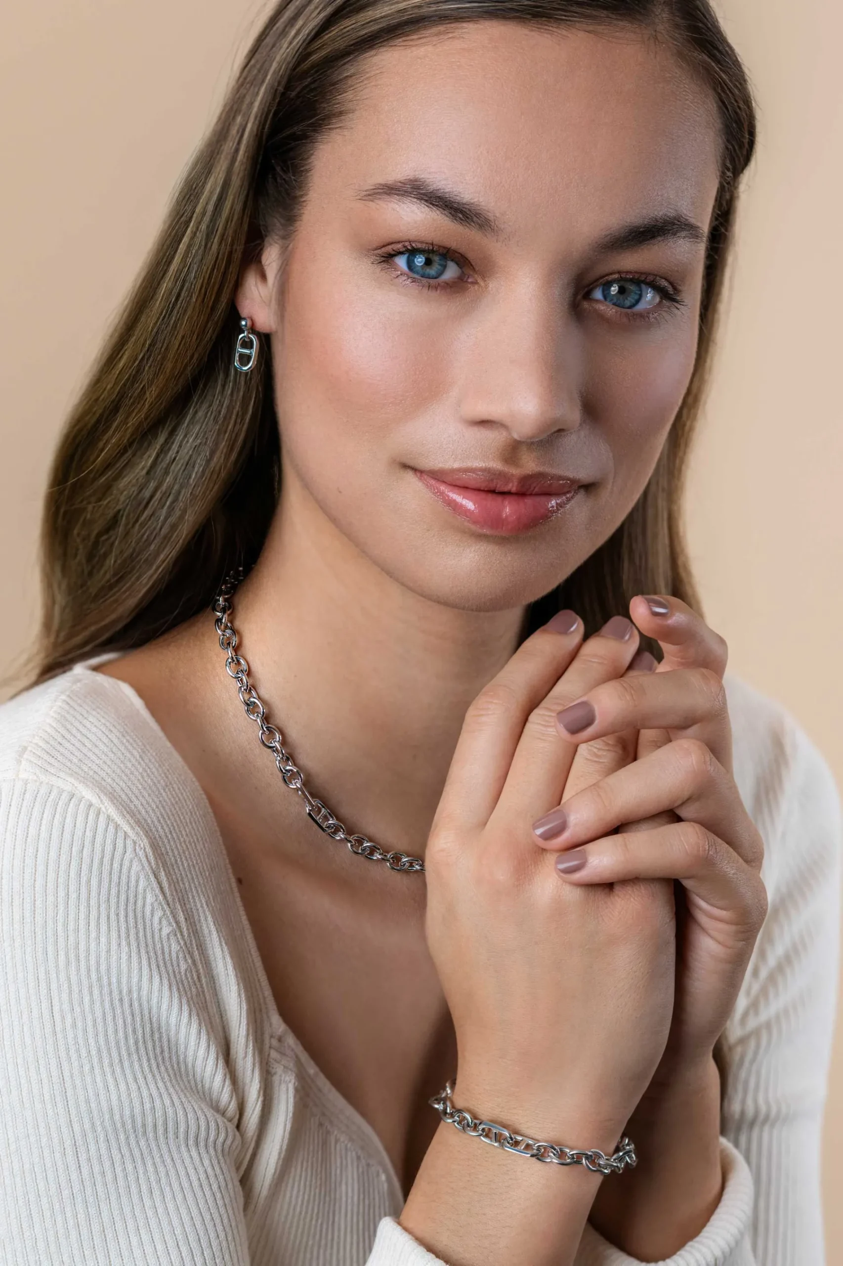 18mm ZINZI zilveren oorstekers met trendy marine schakel ZIO2580