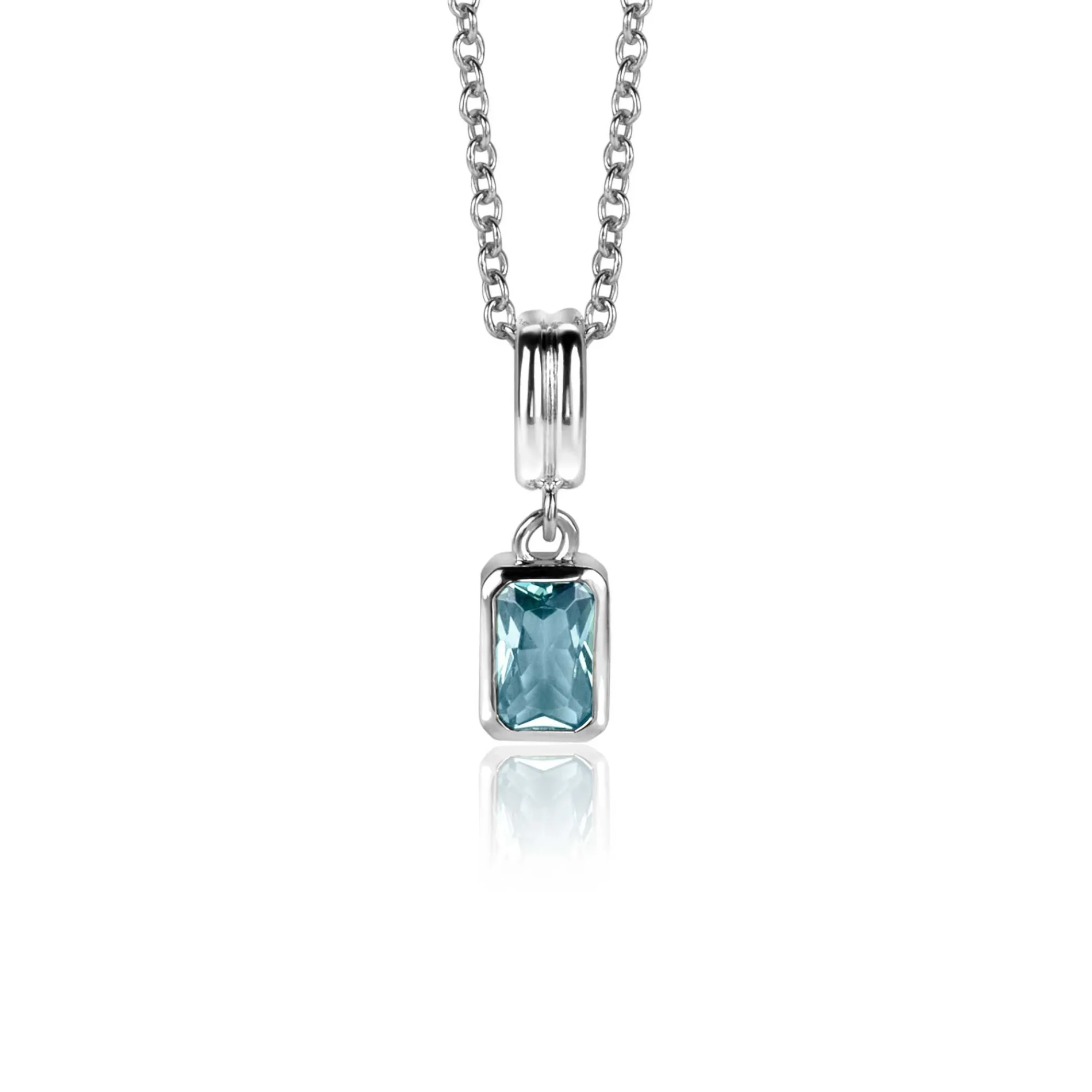 17mm ZINZI zilveren rechthoekige hanger bezet met een petrol blauwe kleursteen ZIH2614 (zonder collier)