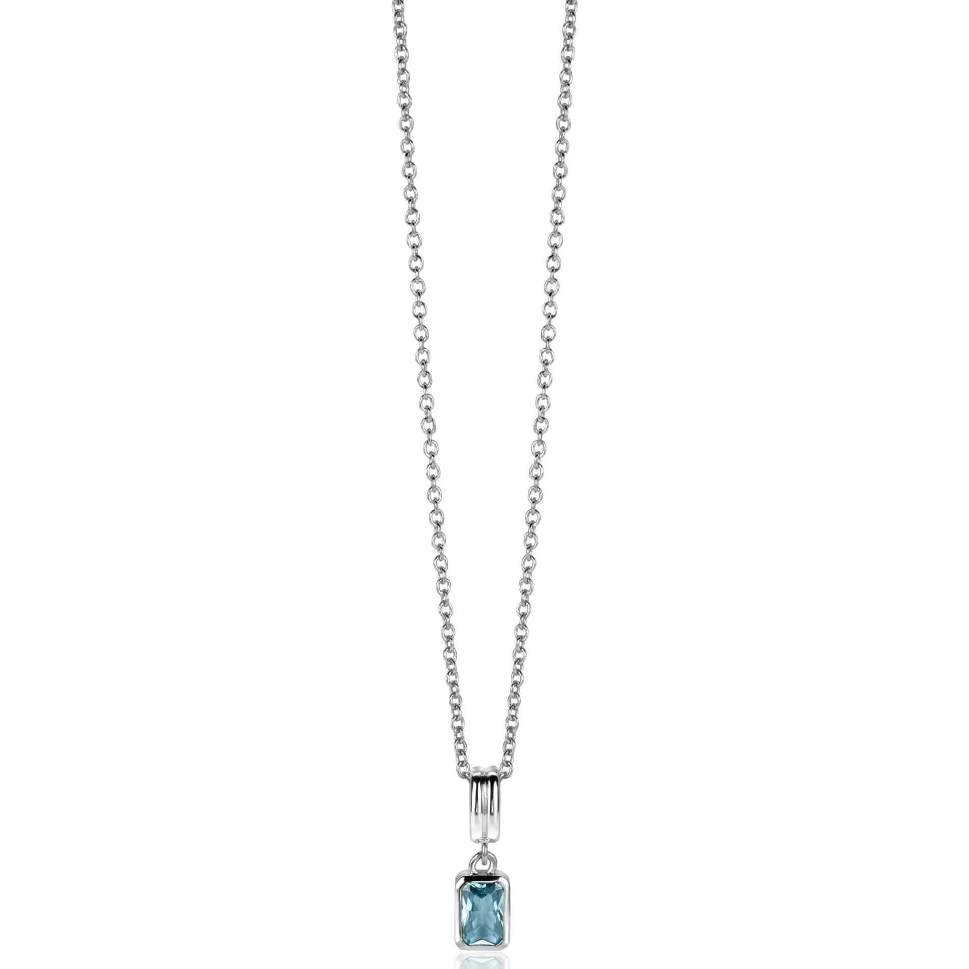 17mm ZINZI zilveren rechthoekige hanger bezet met een petrol blauwe kleursteen ZIH2614 (zonder collier)