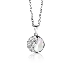 18mm ZINZI zilveren Yin Yang hanger rond, bezet met parelmoer en witte zirconia's. Yin Yang staat symbool voor: balans, harmonie, dynamiek en verbondenheid ZIH2423 (zonder collier)