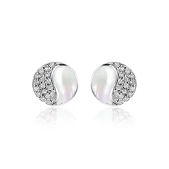9mm ZINZI zilveren Yin Yang oorstekers, bezet met parelmoer en witte zirconia's. Yin Yang staat symbool voor: balans, harmonie, dynamiek en verbondenheid ZIO2423