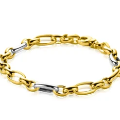 ZINZI bicolor schakelarmband (7mm breed) met afwisselend gold plated jasseron schakels en grote zilveren ovale schakels 19cm ZIA2639