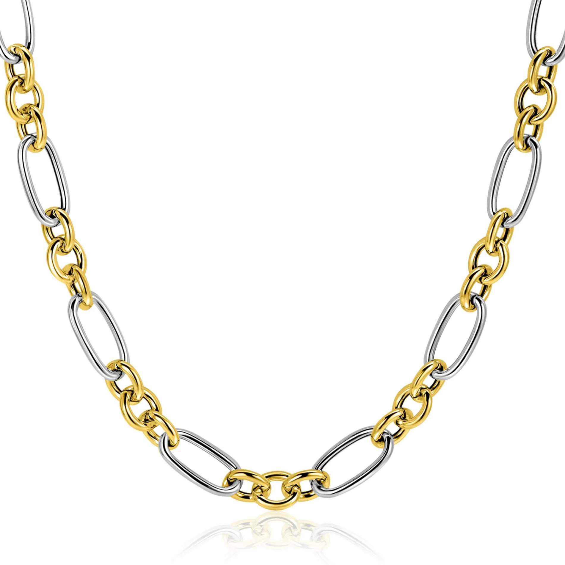 ZINZI bicolor schakelketting 7mm breed met jasseron en ovale schakels 45cm ZIC2667