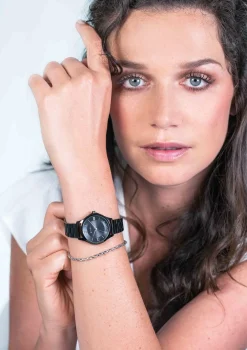ZINZI Classy Mini horloge 30mm zwarte wijzerplaat zwarte stalen kast en band ziw1237