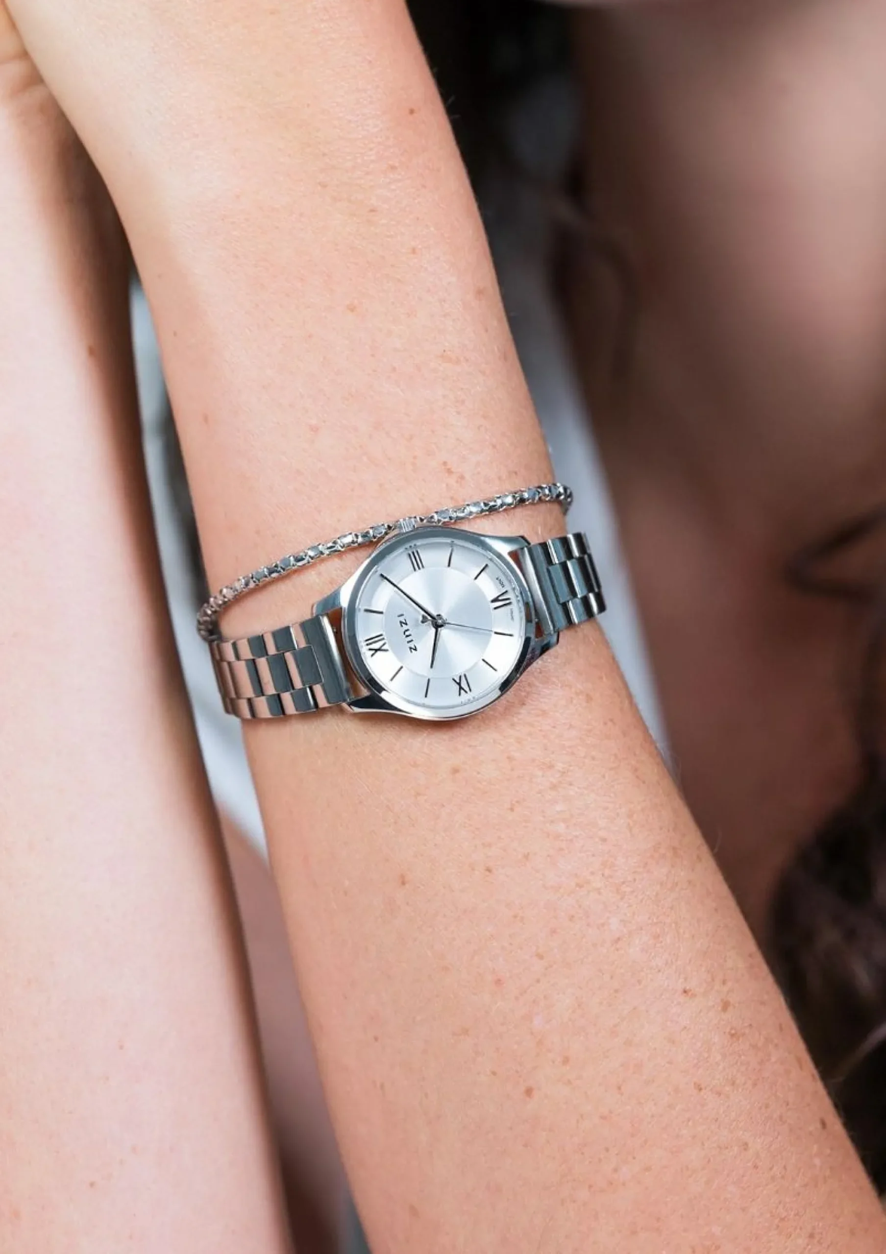 ZINZI Classy Mini horloge 30mm zilverkleurige wijzerplaat stalen kast en band ziw1202