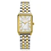 ZINZI Elegance bicolor horloge witte wijzerplaat en rechthoekige goudkleurige kast en bicolor stalen schakelband 28mm extra dun ZIW1907