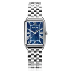 ZINZI Elegance horloge blauwe wijzerplaat en rechthoekige kast stalen schakelband 28mm extra dun ZIW1955