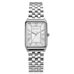 ZINZI Elegance horloge witte wijzerplaat en rechthoekige kast stalen schakelband 28mm extra dun ZIW1906