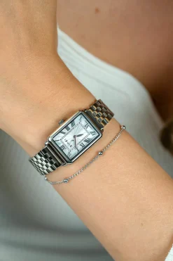ZINZI Elegance horloge witte wijzerplaat en rechthoekige kast stalen schakelband 28mm extra dun ZIW1906