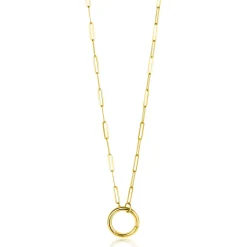 ZINZI Gold 14 karaat gouden paperclip collier met opvallende ronde voorsluiting, waaraan je hangertjes kunt hangen 45cm ZGC493