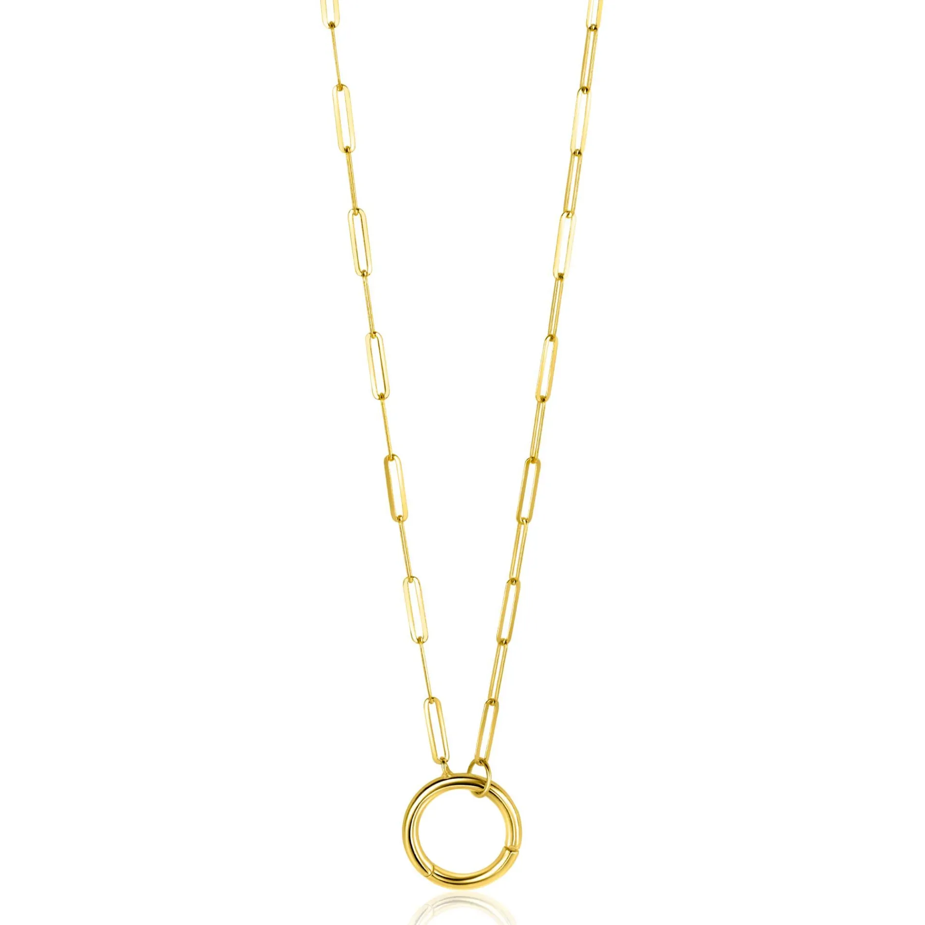 ZINZI Gold 14 karaat gouden paperclip collier met opvallende ronde voorsluiting, waaraan je hangertjes kunt hangen 45cm ZGC493