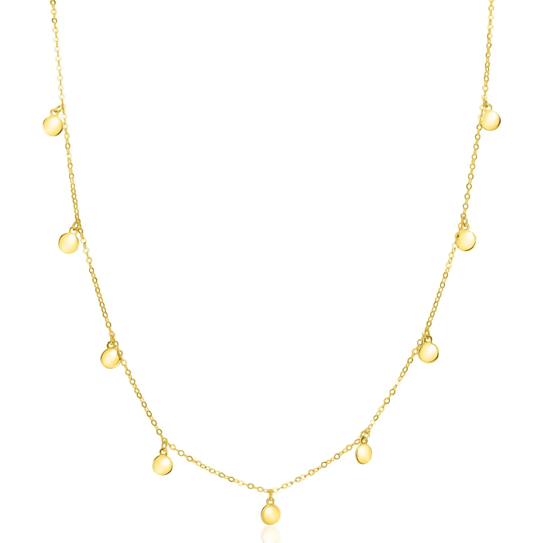 ZINZI Gold 14 karaat gouden massieve ketting met 9 bungelende rondjes 40-45cm ZGC488