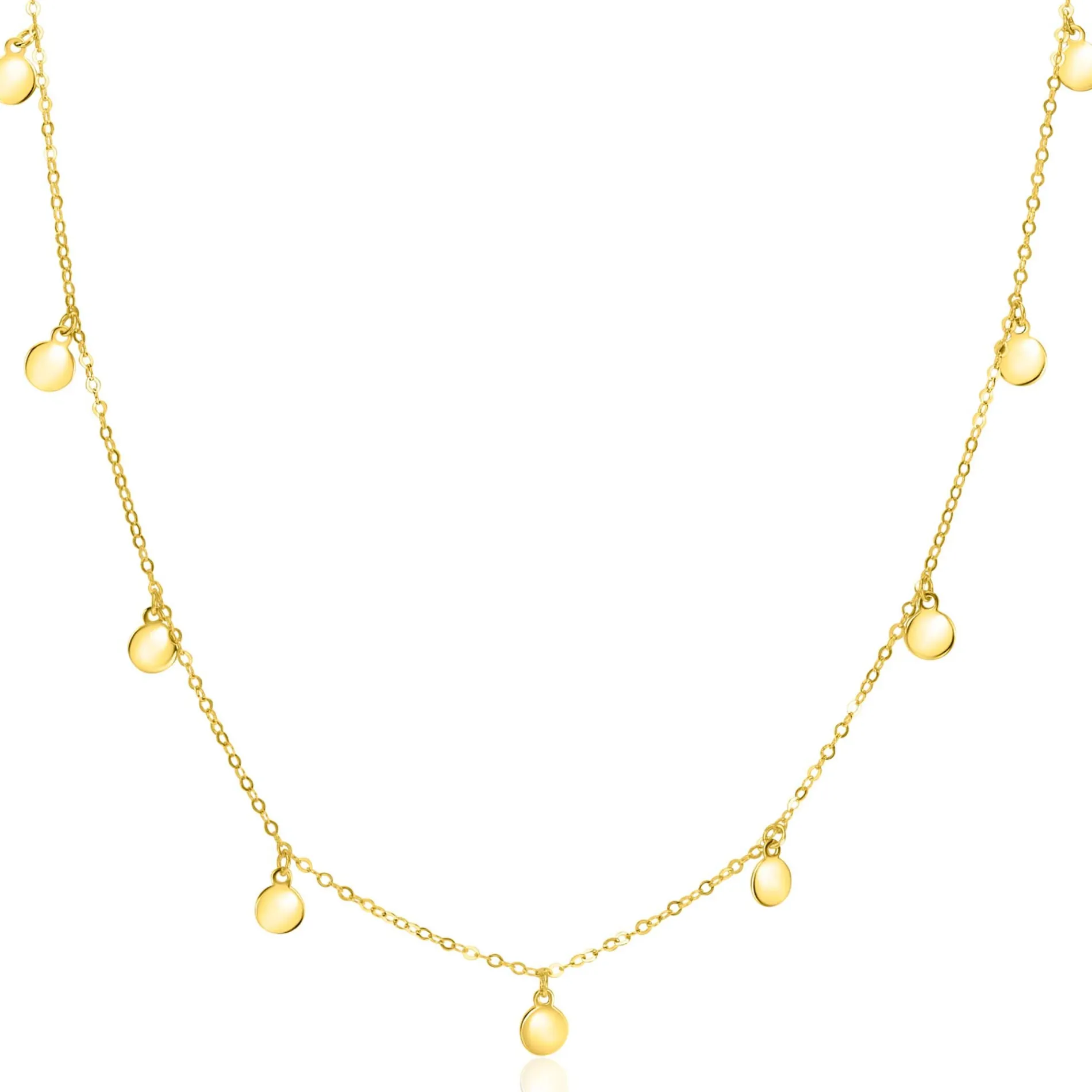 ZINZI Gold 14 karaat gouden massieve ketting met 9 bungelende rondjes 40-45cm ZGC488